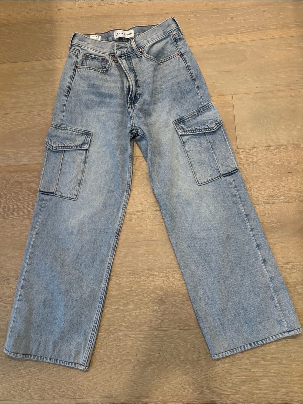 Denim Forum Light Blue Cargo Wide-Leg Jeans
